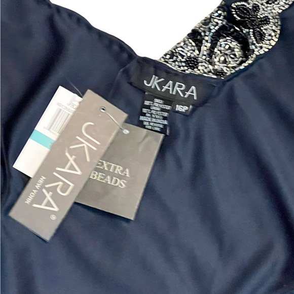 JKARA Navy Petite Beaded Cocktail Dress Womens 16P - Picture 5 of 7